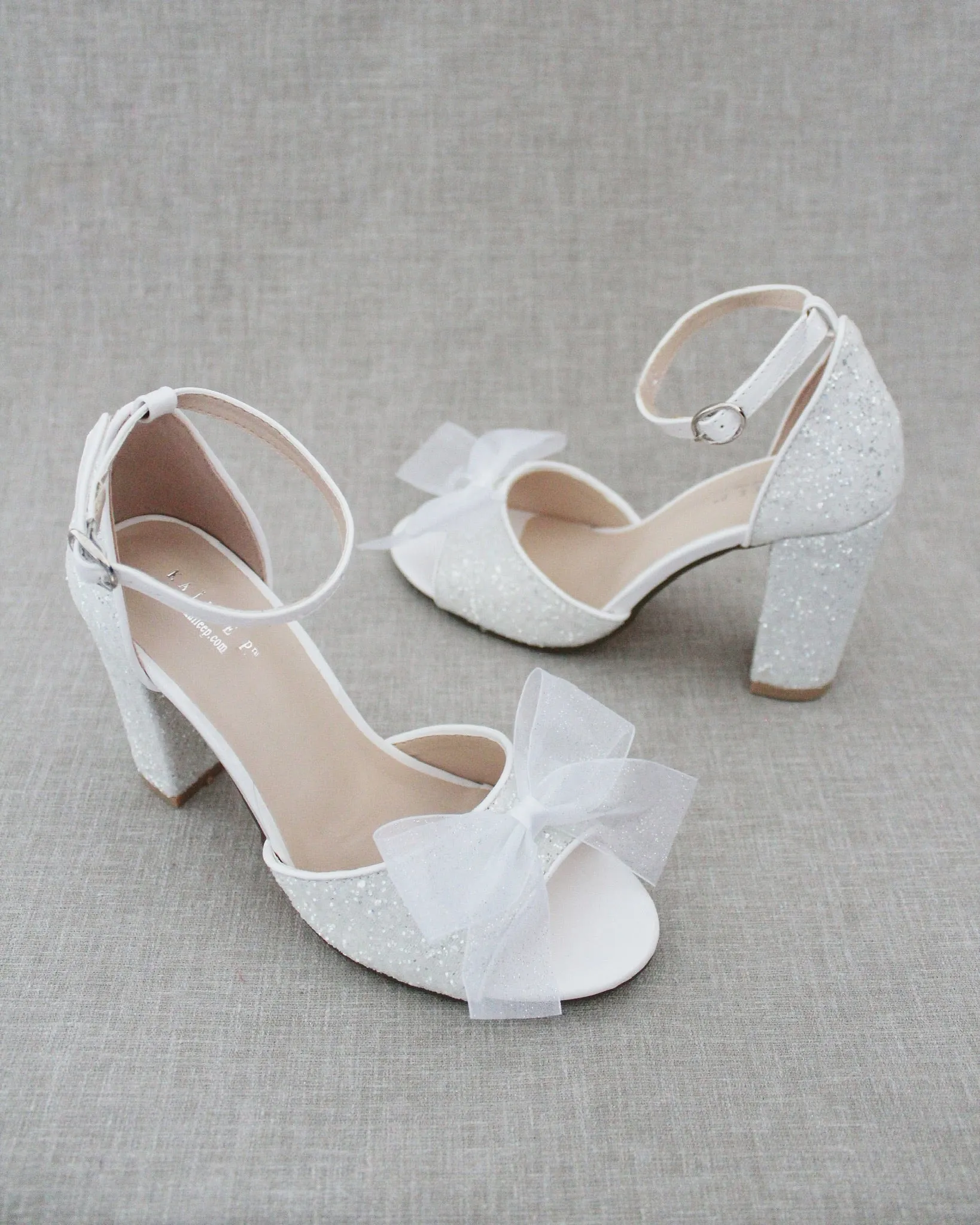 Glitter Tall Block Heel Wedding Sandals with Bow