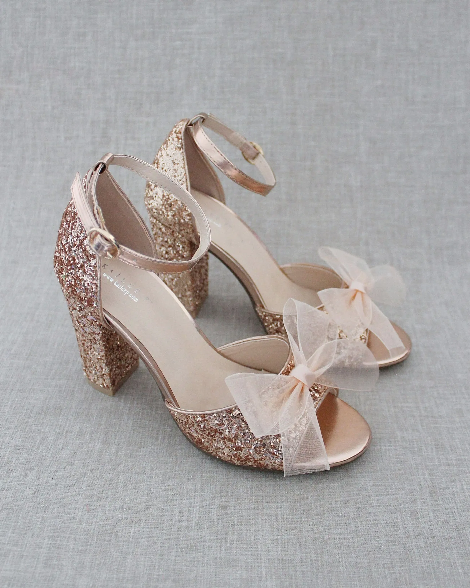 Glitter Tall Block Heel Wedding Sandals with Bow