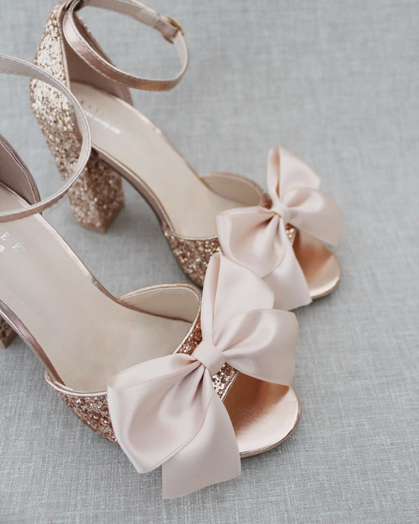 Glitter Tall Block Heel Wedding Sandals with Bow