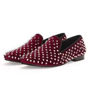 Harpelunde Slip On Spikes Men Red Velvet Slippers Handmade Loafers