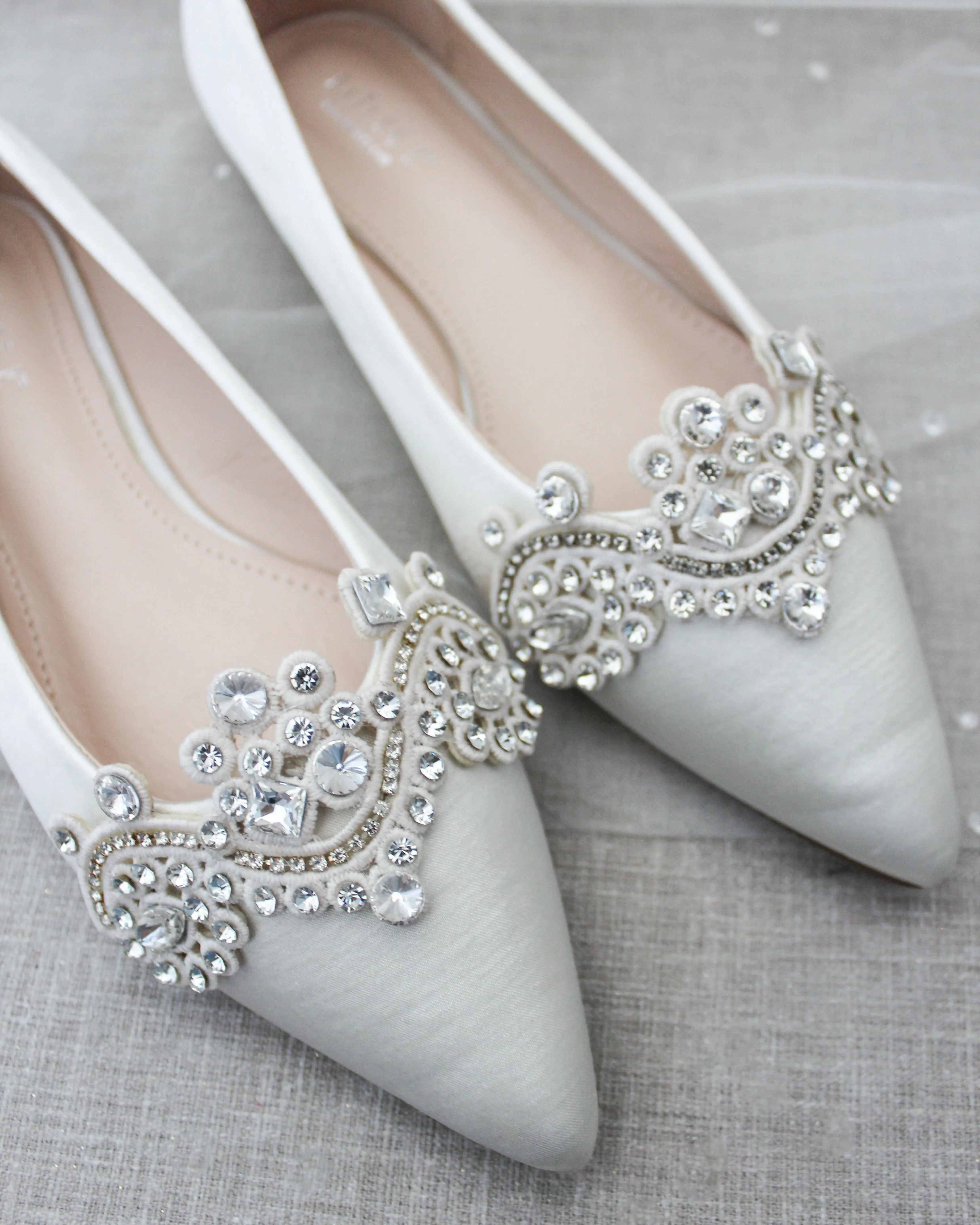 Ivory Embellished Rhinestone Wedding Flats