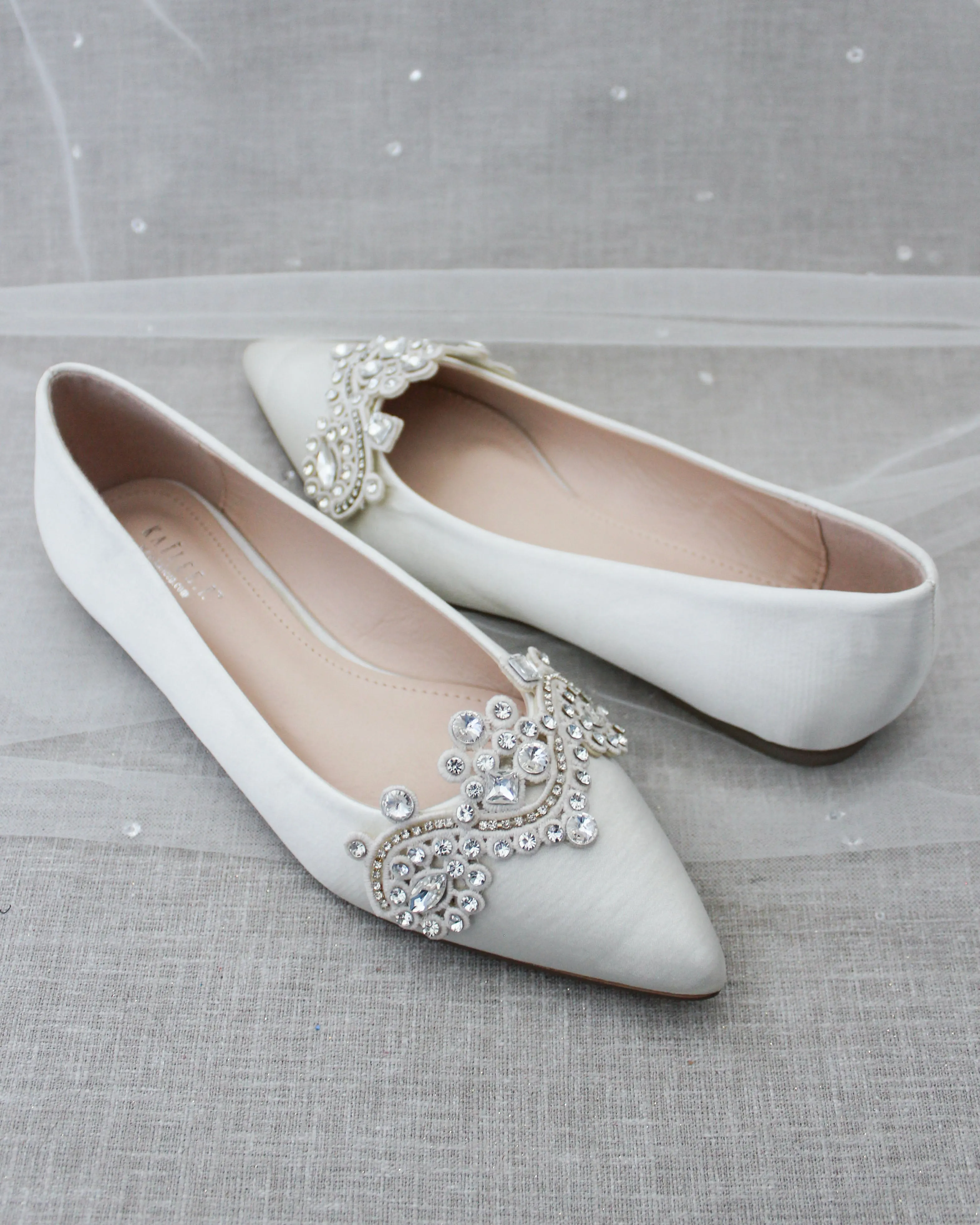 Ivory Embellished Rhinestone Wedding Flats