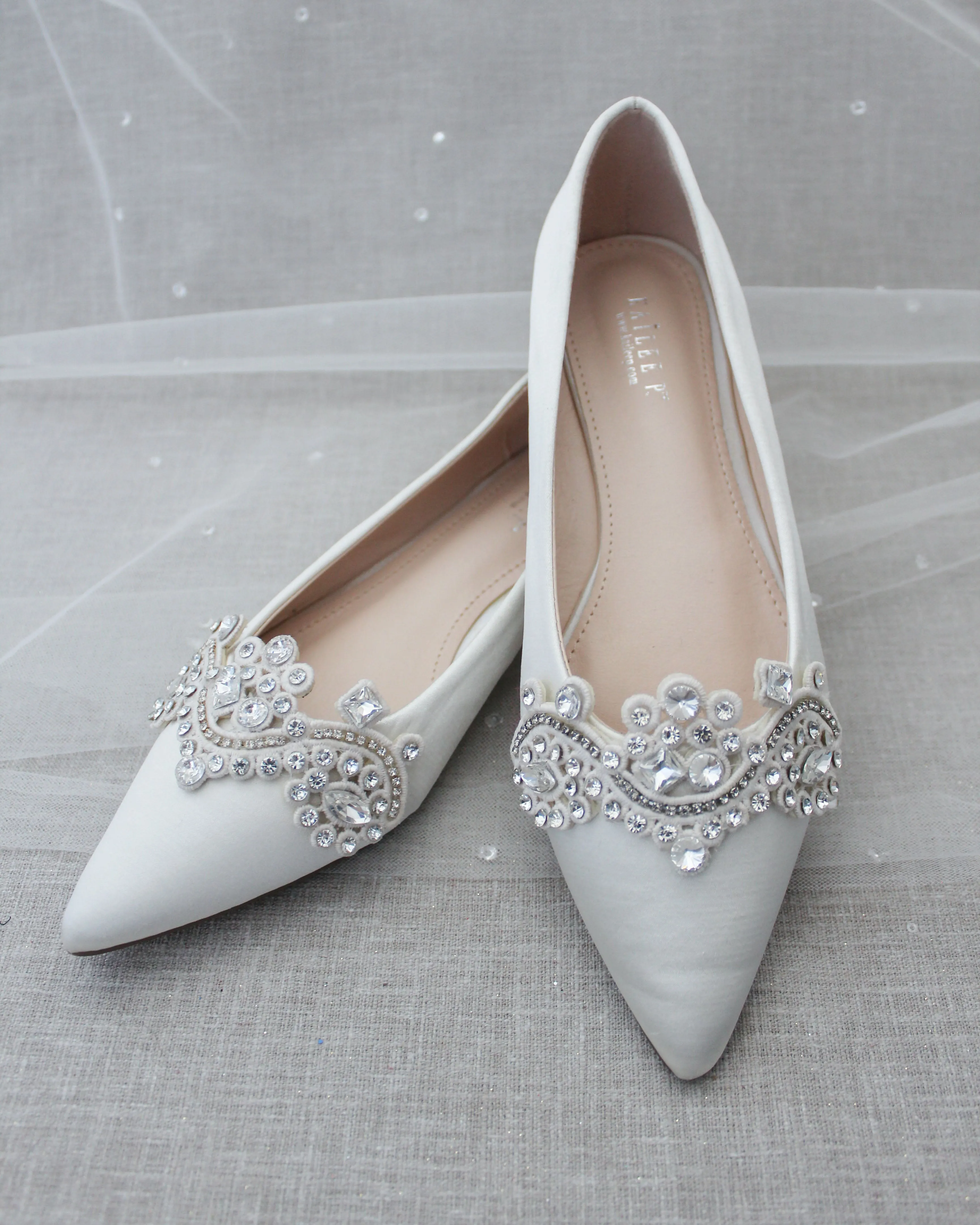 Ivory Embellished Rhinestone Wedding Flats