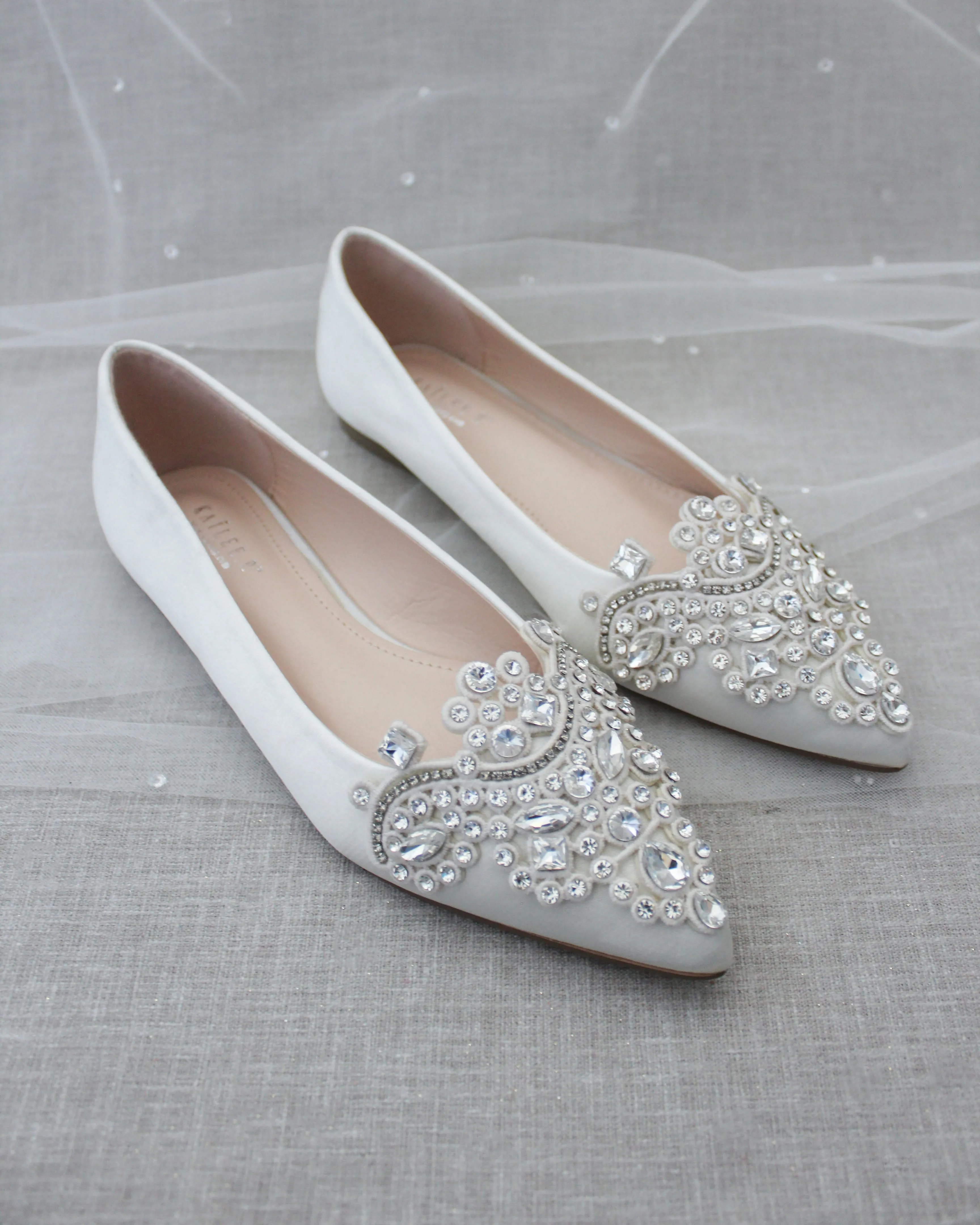 Ivory Embellished Rhinestone Wedding Flats