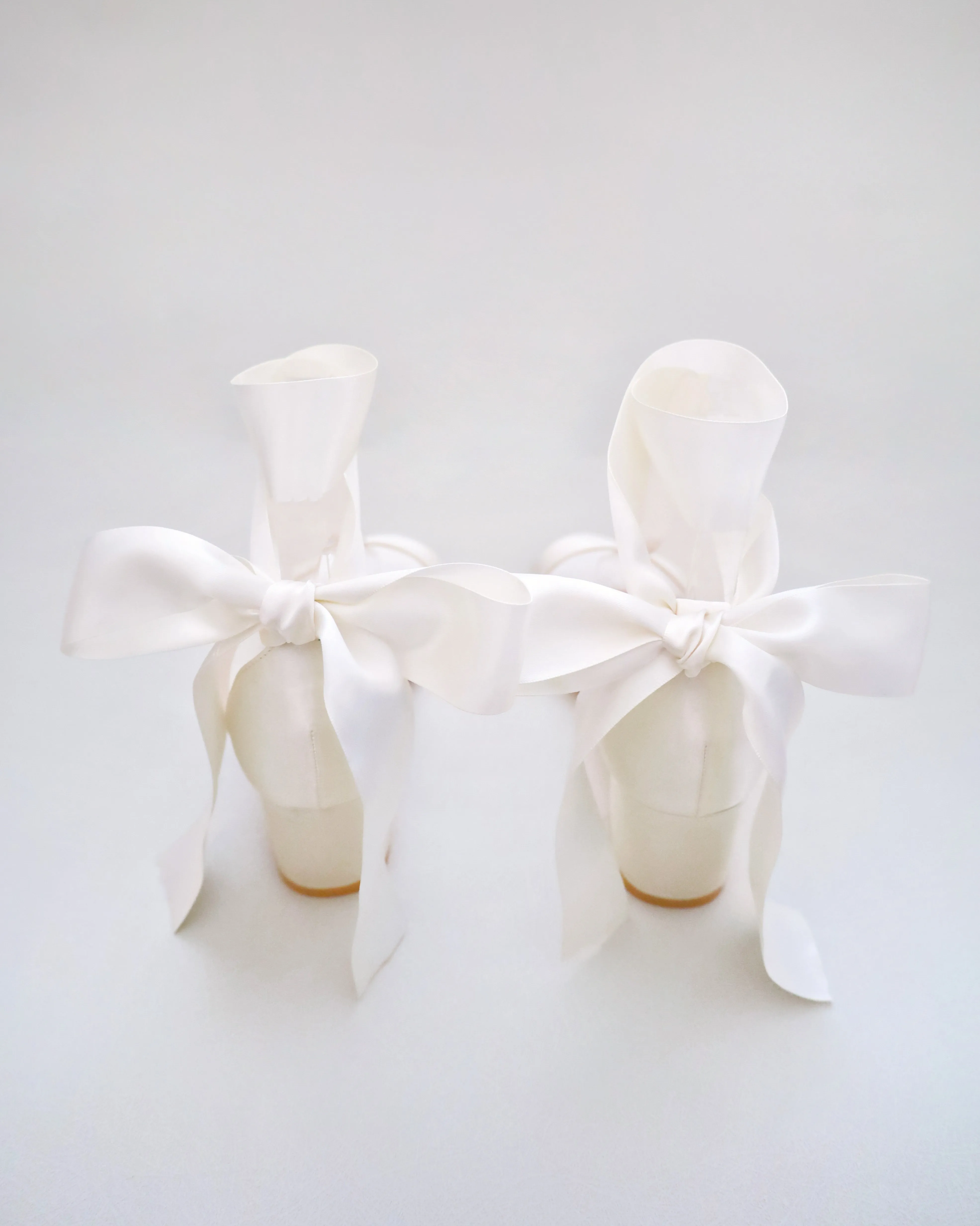 Ivory Satin Block Heel Sandal with Wrapped Satin Tie