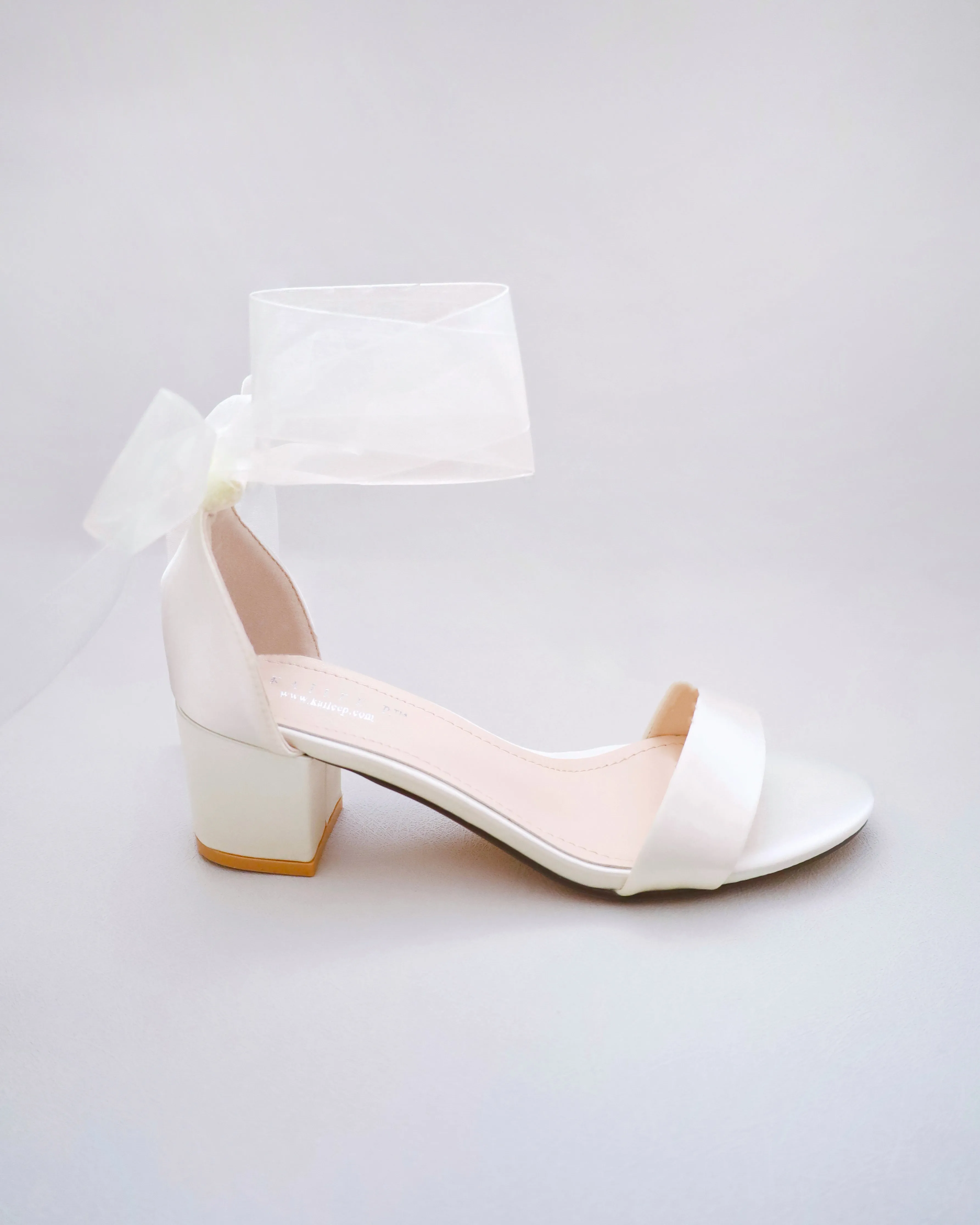 Ivory Satin Block Heel Sandal with Wrapped Satin Tie