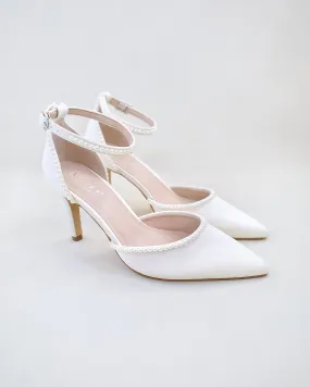 Ivory Satin Mini Pearls Wedding Heels