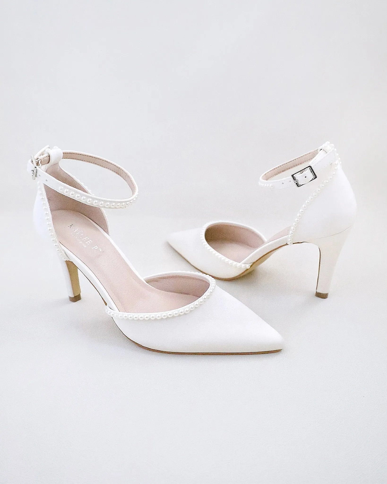 Ivory Satin Mini Pearls Wedding Heels