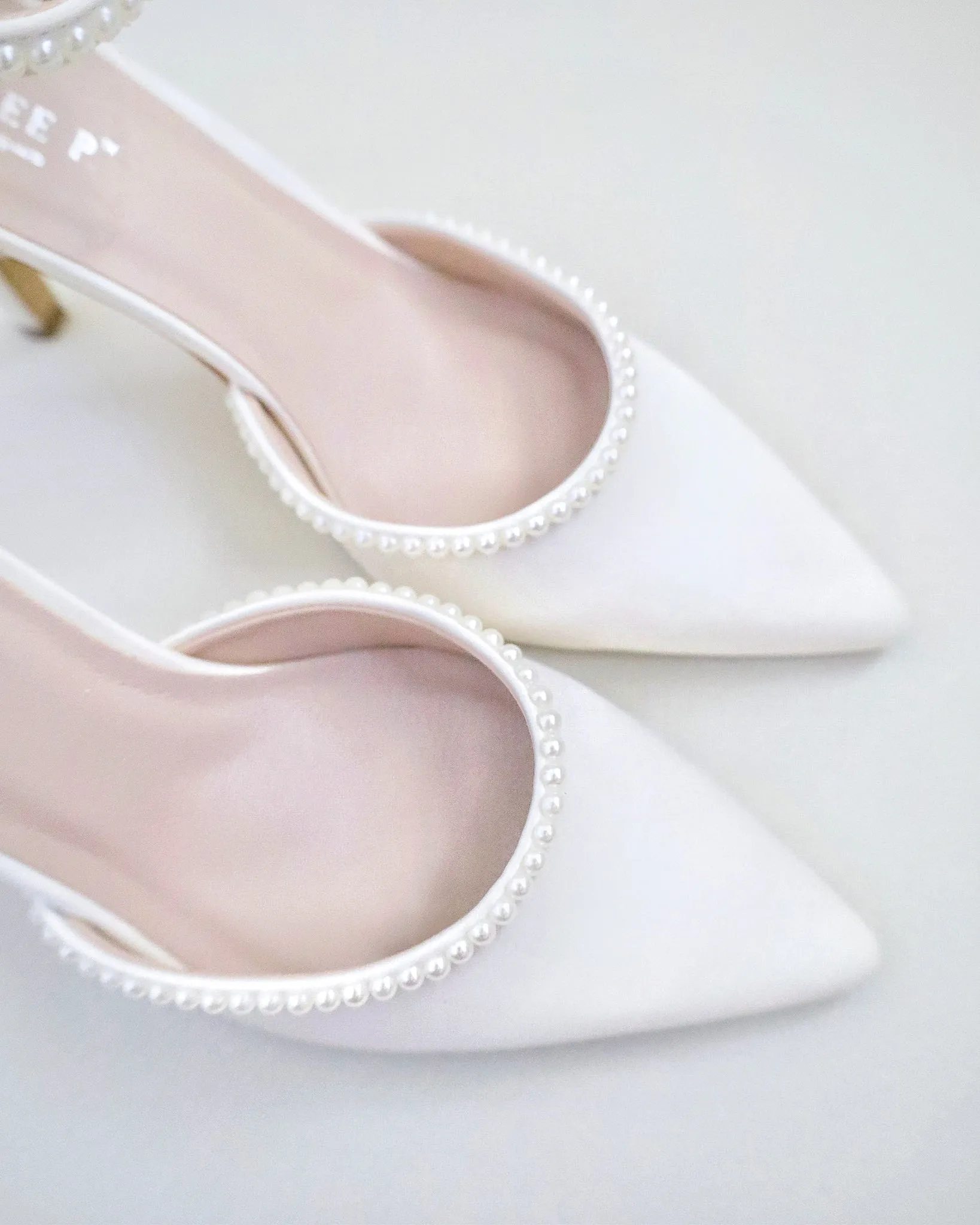 Ivory Satin Mini Pearls Wedding Heels