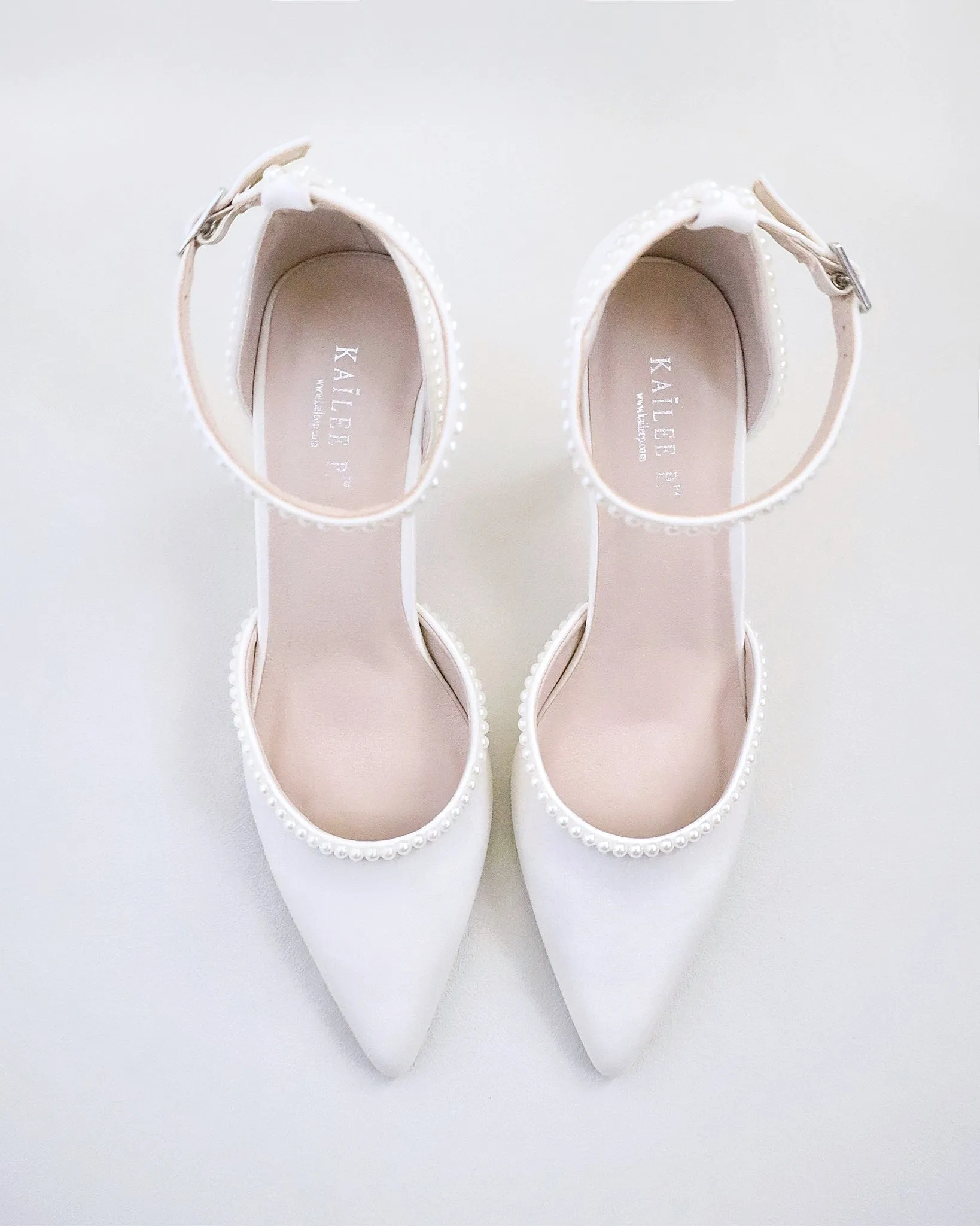 Ivory Satin Mini Pearls Wedding Heels