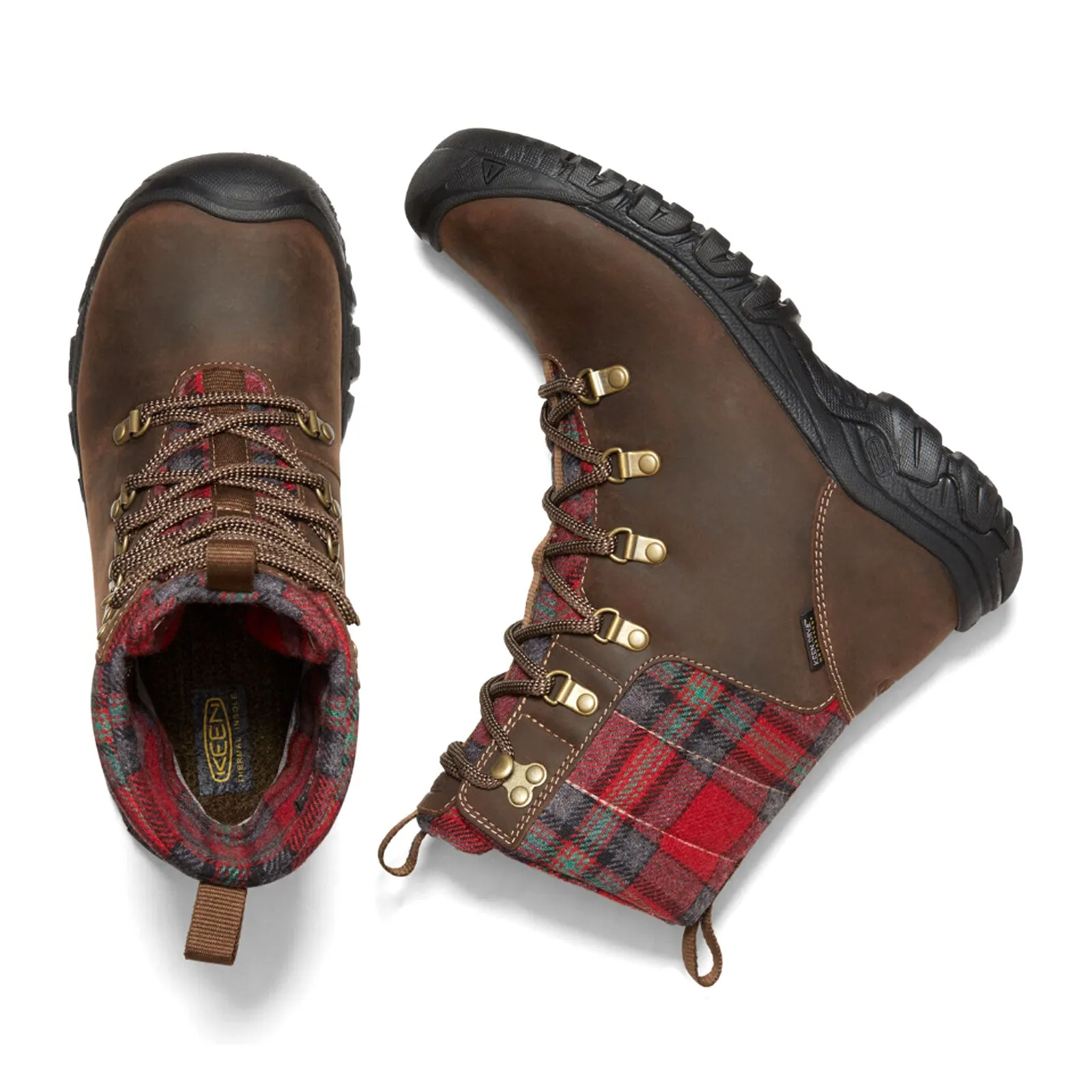 Keen Greta Mid Waterproof Boot (Women) - Dark Brown/Red Plaid