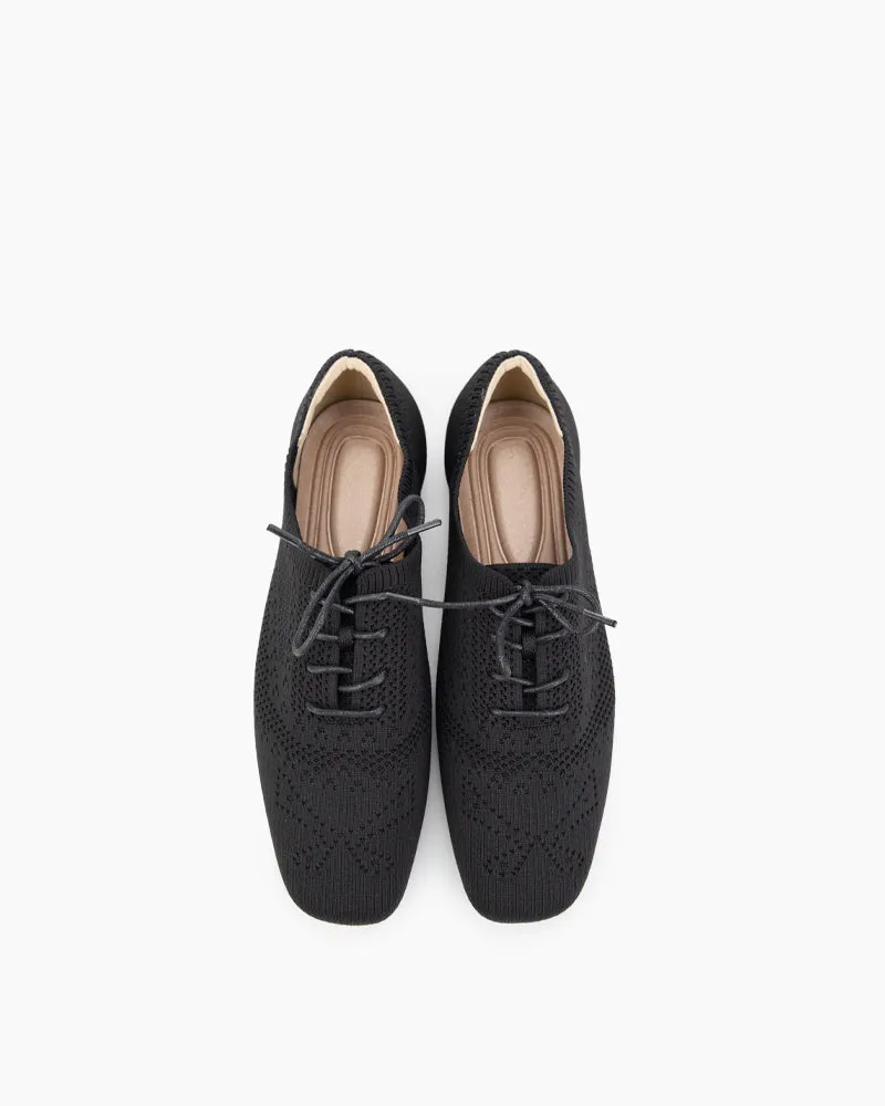 Lace-up Oxford Flat Knit Brogue Shoes