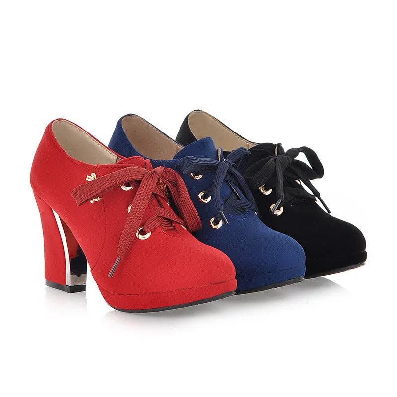 Lace Up Thick Heels High Heel Shoes Woman 1503