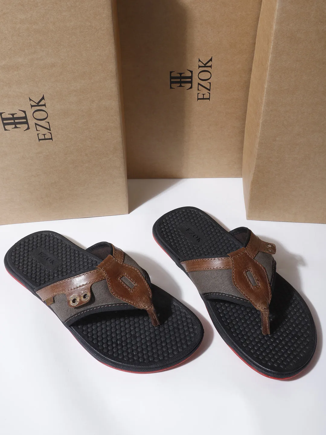 Leather flipflops for men (Brown)