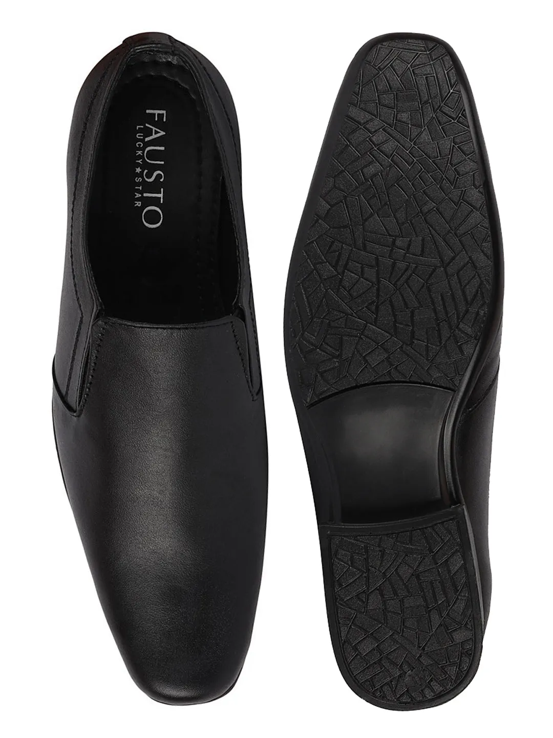 Men Black Formal Leather Slip-On Shoes