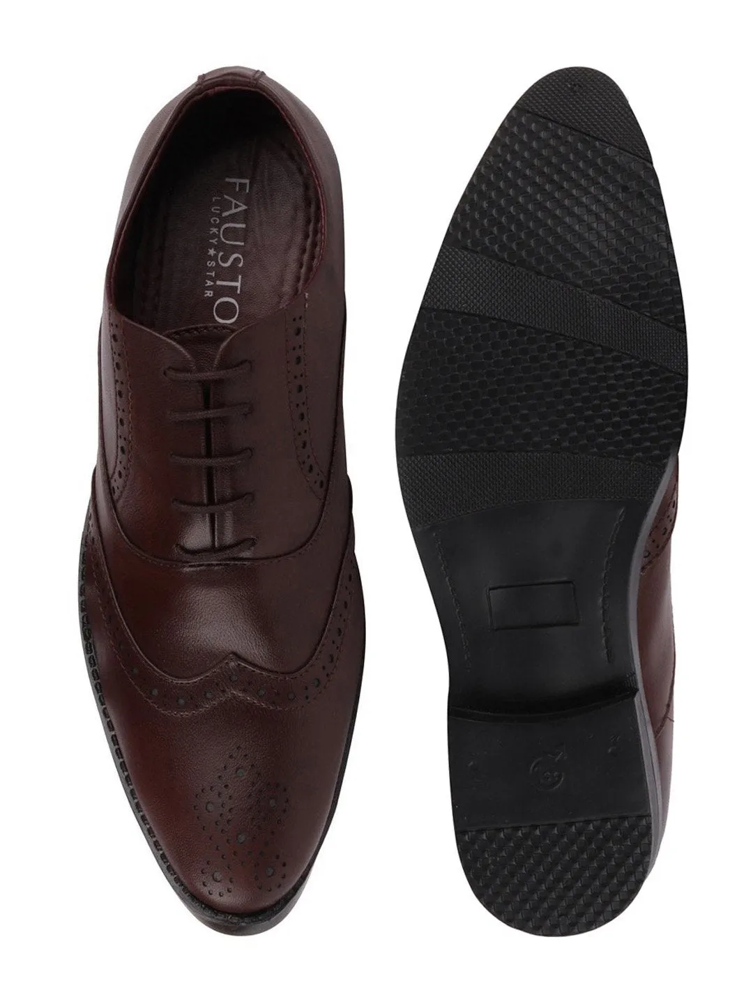 Men Brown Formal Lace-Up Brogue Shoes