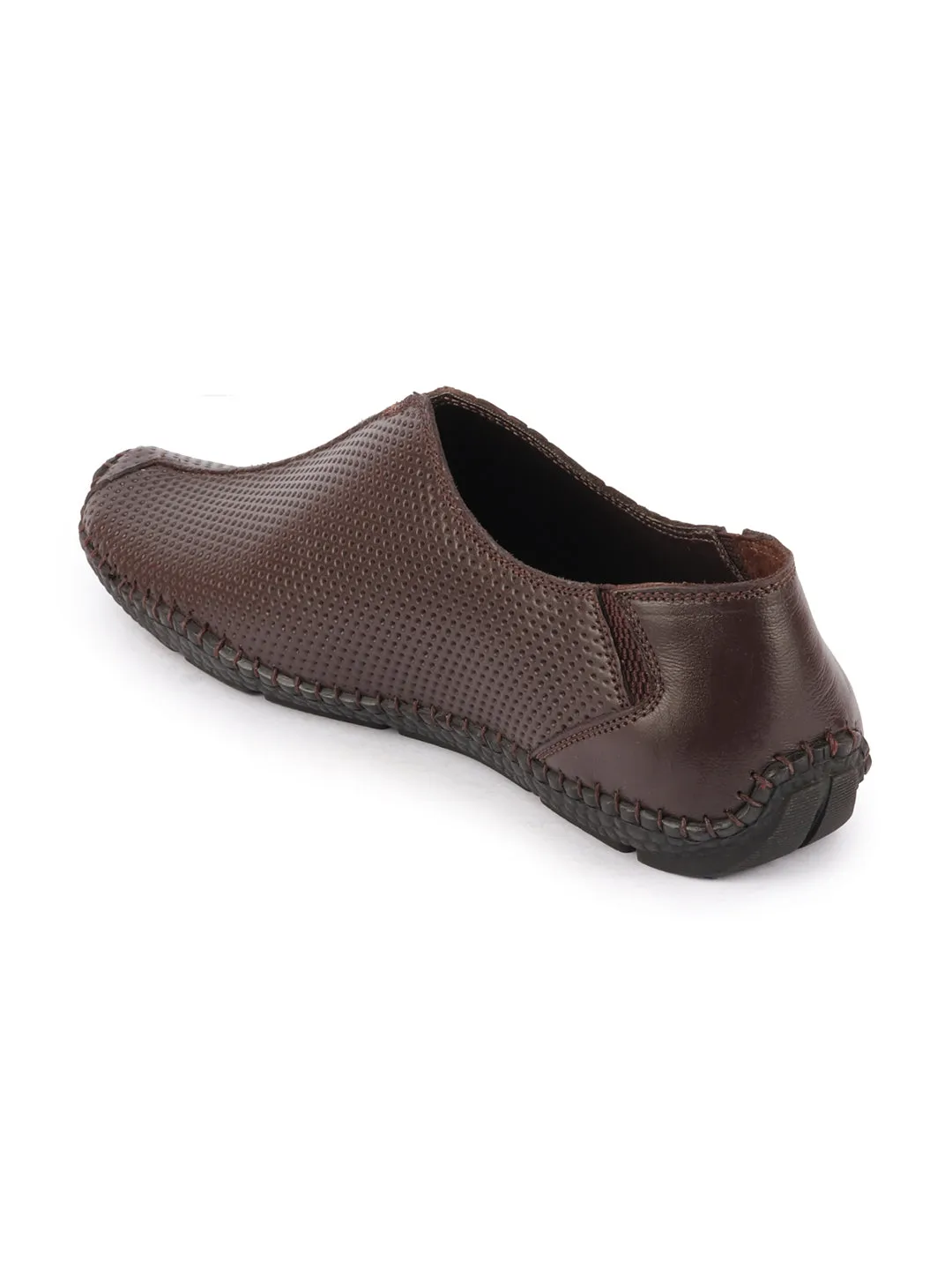 Men Brown Side Stitched Full Sock Absorber Flexible Leather Slip On Shoes