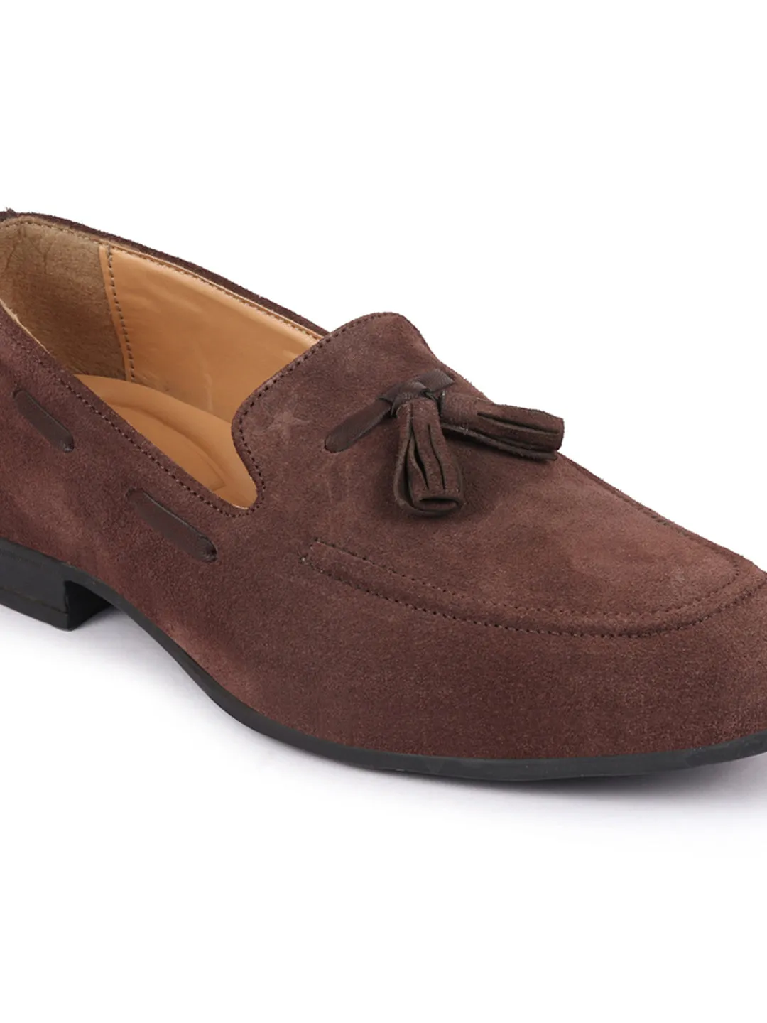 Men Brown Suede Leather Casual Tassel Loafer Shoes