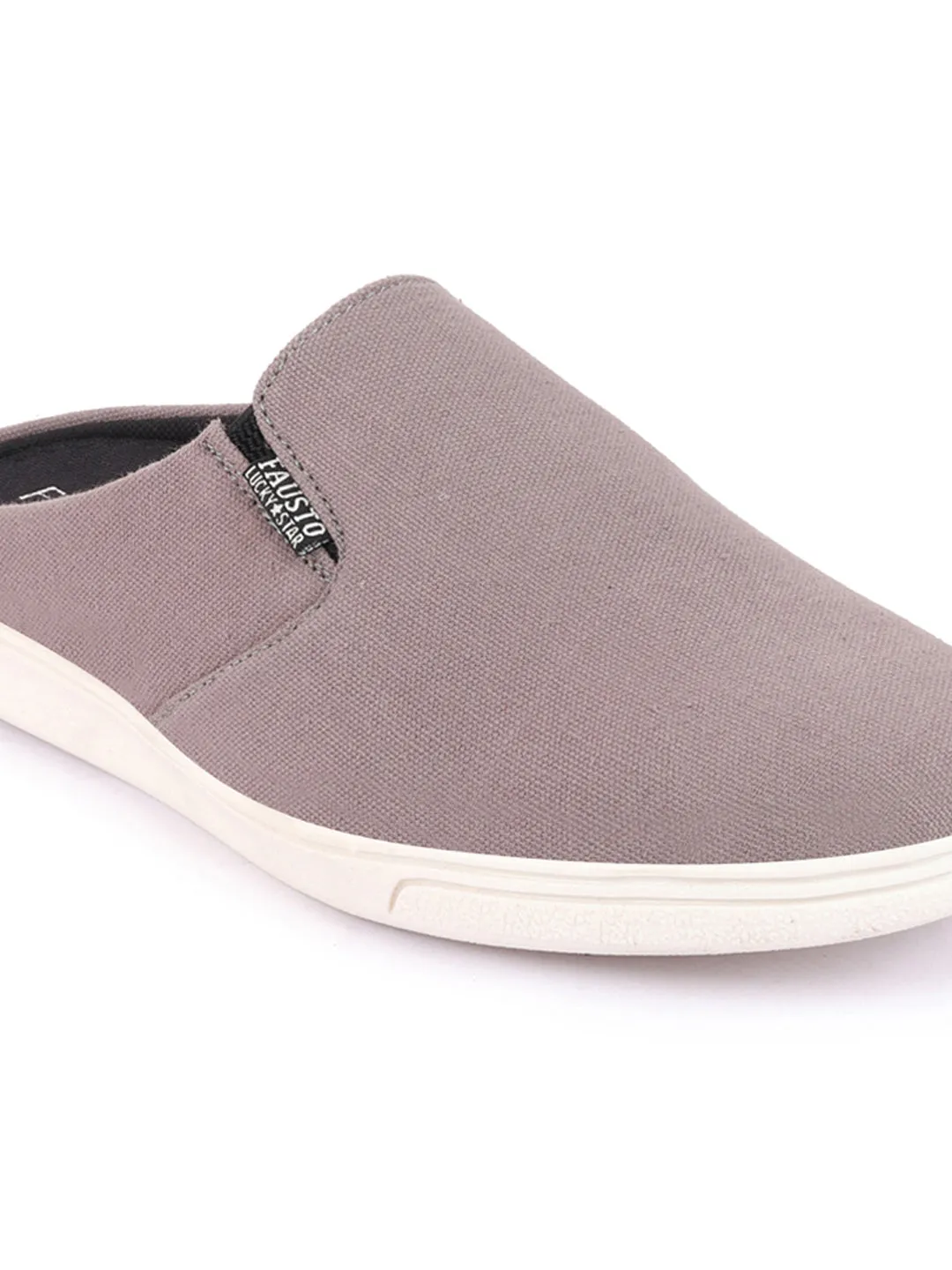 Men Grey Casual Back Open Canvas Stylish Slip On Shoes