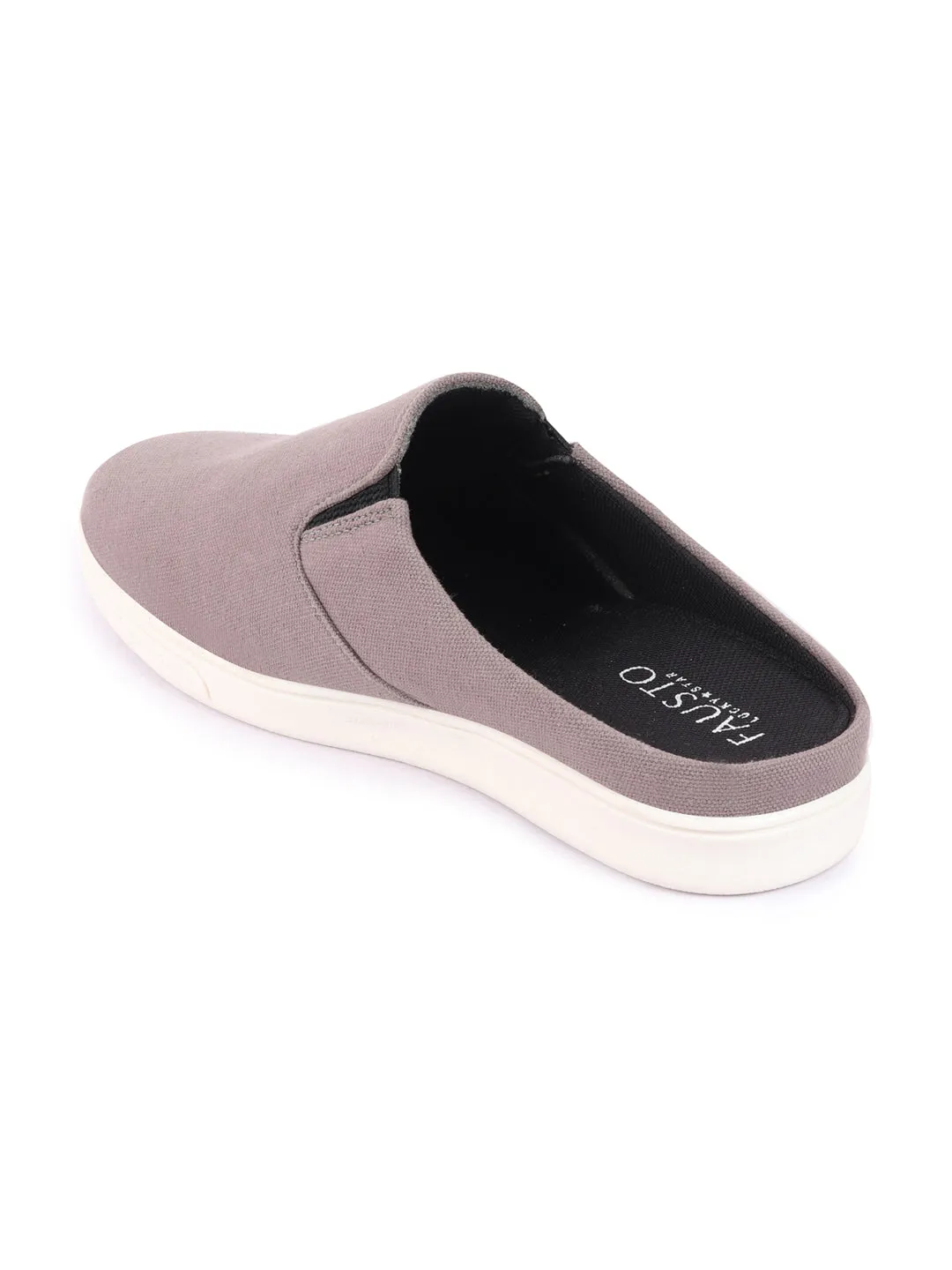 Men Grey Casual Back Open Canvas Stylish Slip On Shoes