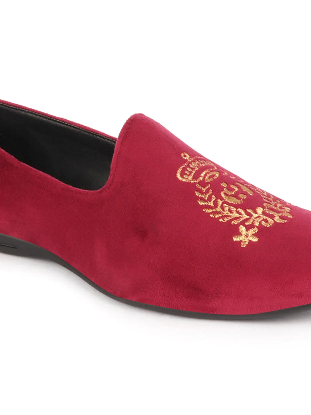 Men Red Velvet Embroidery Design Party Casual Loafer Shoes