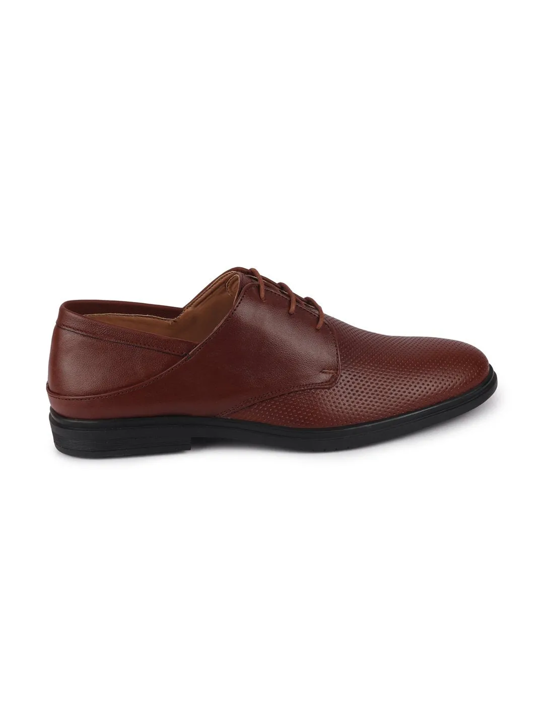 Men Tan Formal Leather Lace-Up Derby Shoes