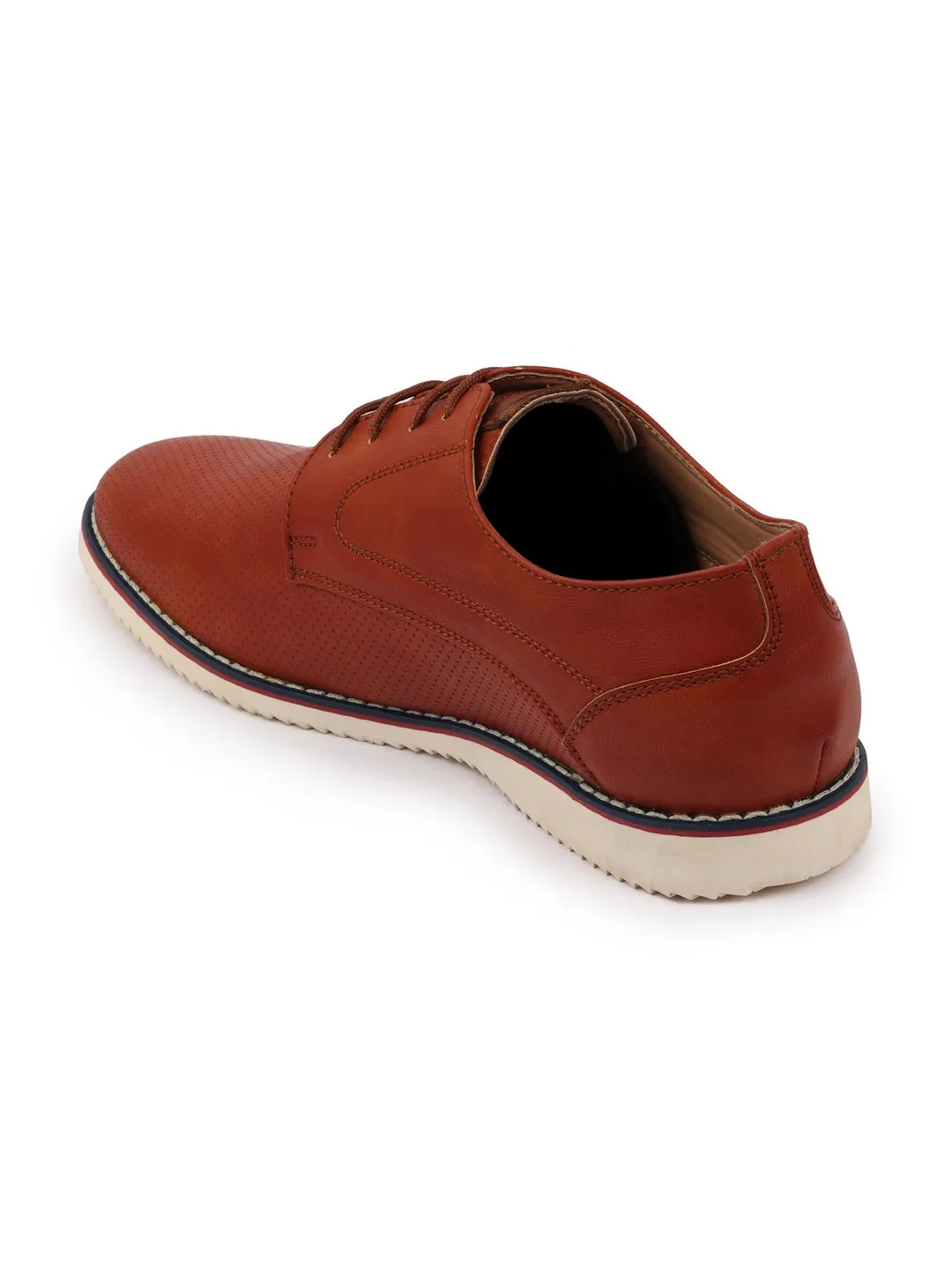 Men Tan Welted Casual Lace Up Shoes