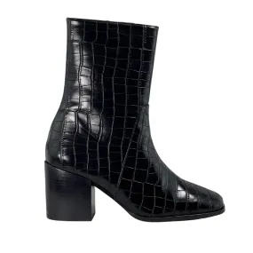 'Menos' vegan mid-calf boot by Zette Shoes - black faux-croc