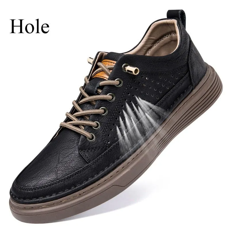 Men's Classic Fashion Leather Casual Flat Shoes with Holes (FM1238)