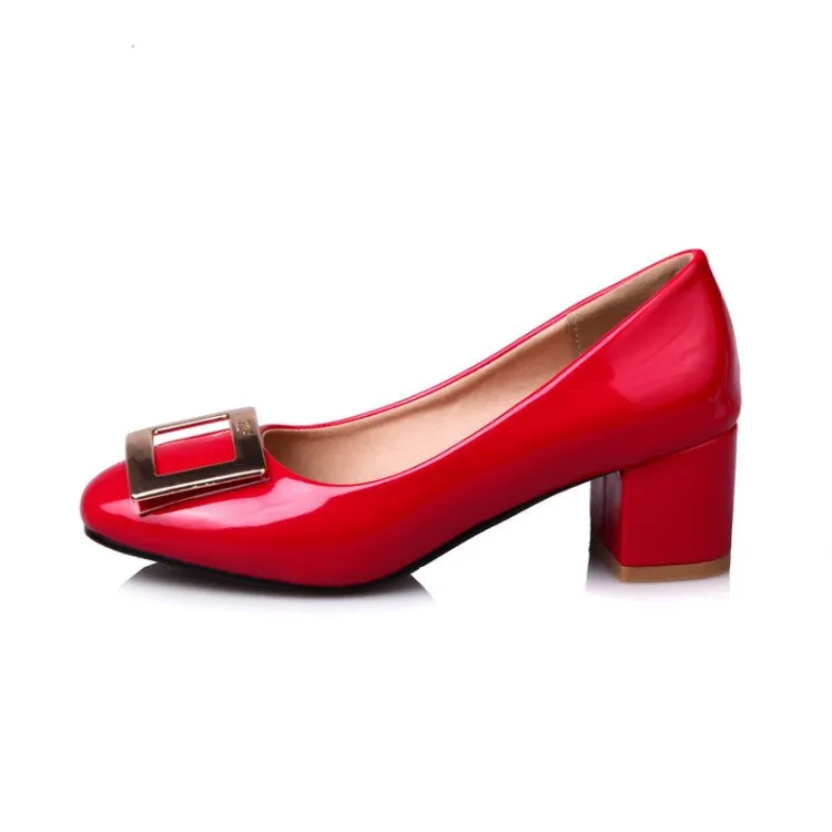 Patent Leather Women Pumps Mid Chunky Heels Shoes 5669