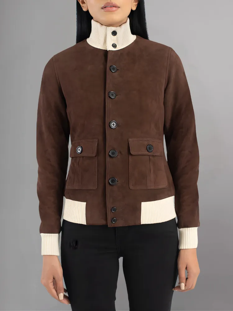 Real Suede Cropped Shearling Jacket For Women