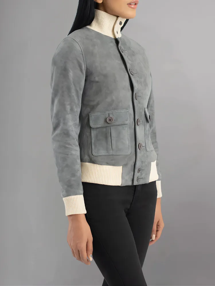 Real Suede Cropped Shearling Jacket For Women