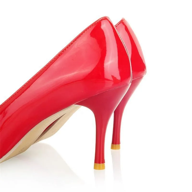 Solid Patent Leather Heeled Pumps Shoes