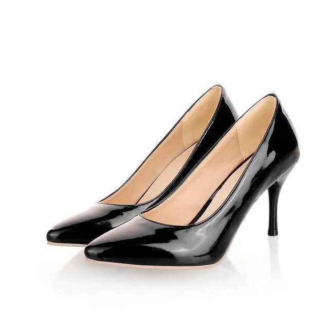 Solid Patent Leather Heeled Pumps Shoes