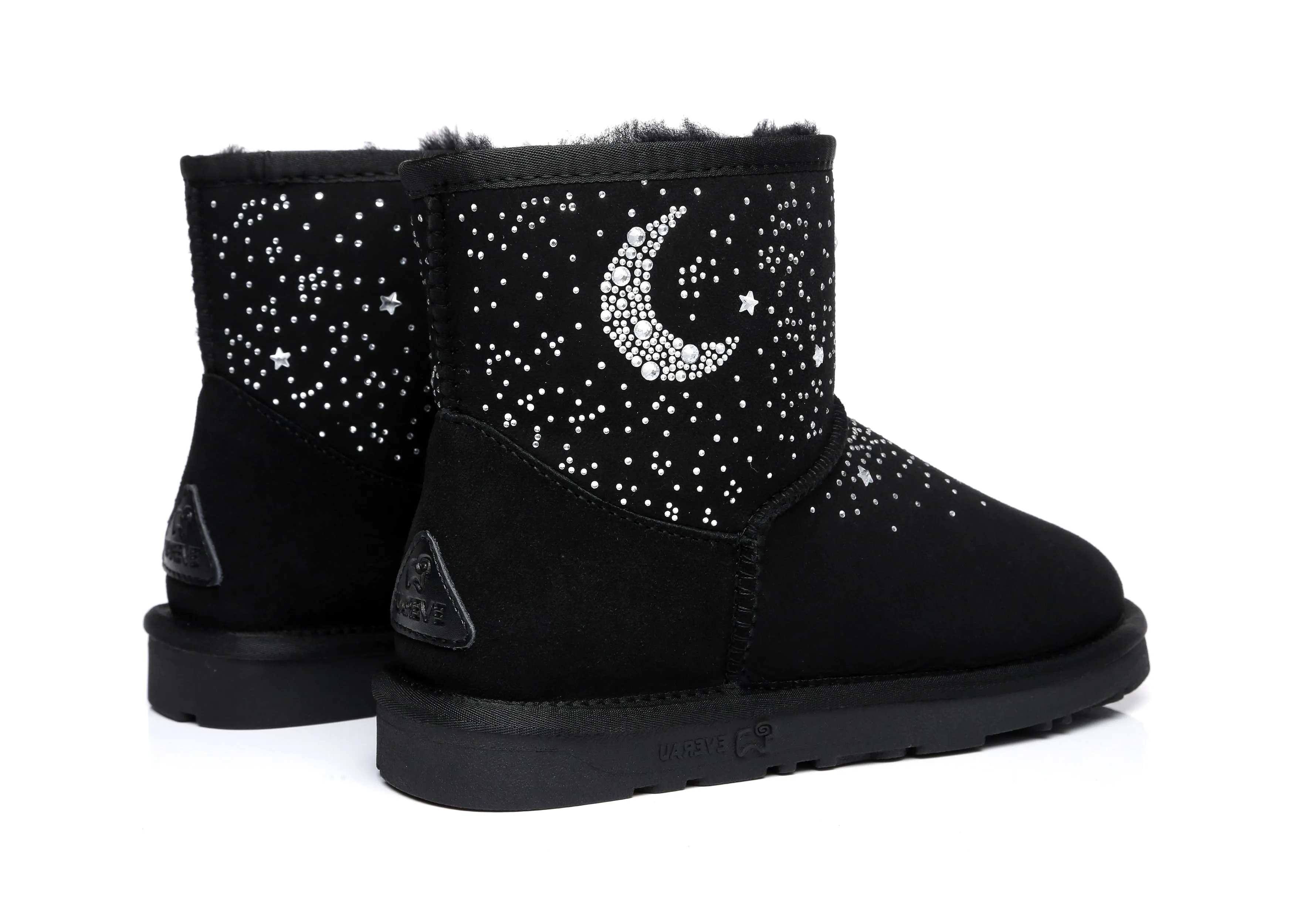 Stud Diamond Mini Sheepskin Boots Women Mercury