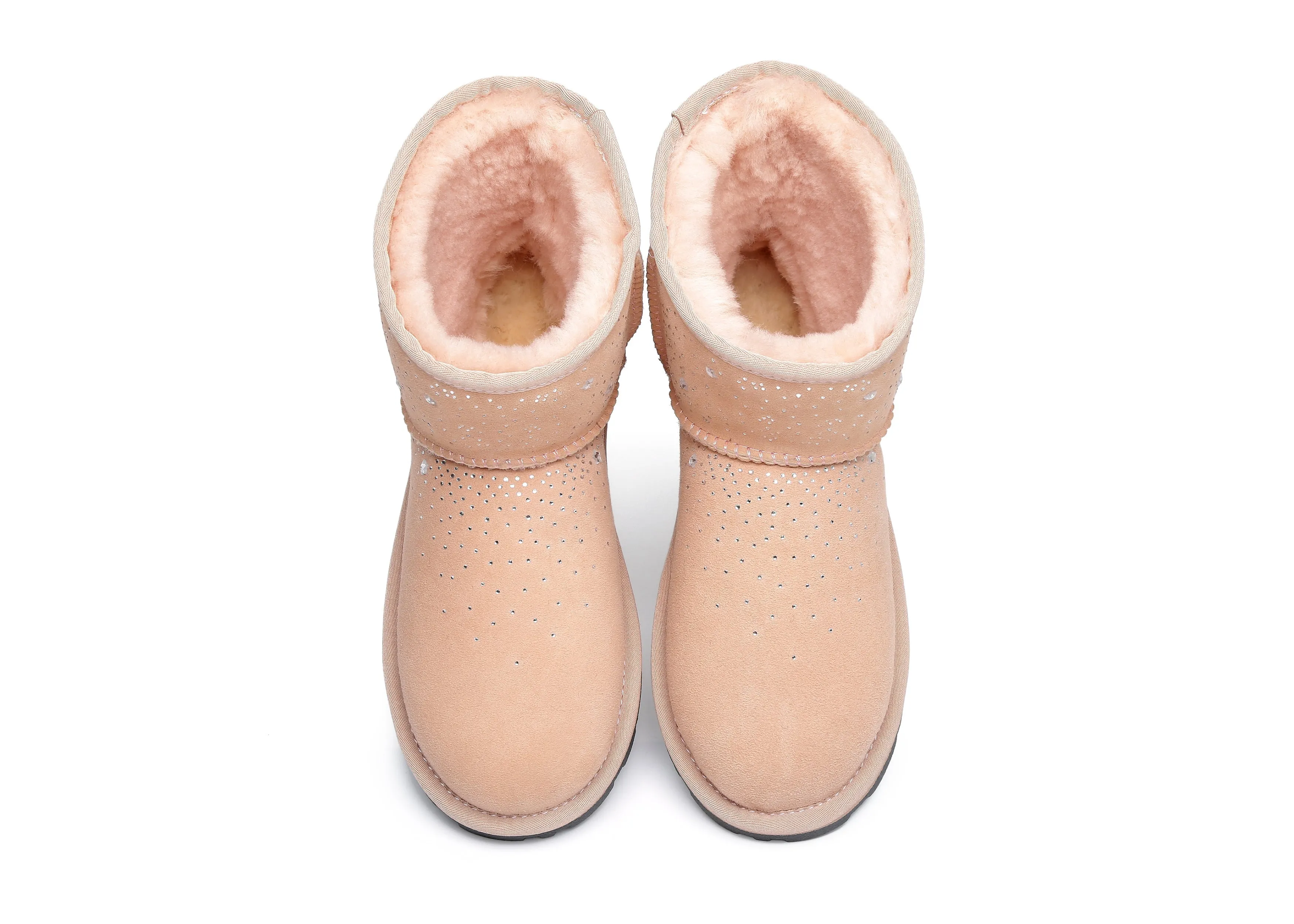 Stud Diamond Mini Sheepskin Boots Women Mercury