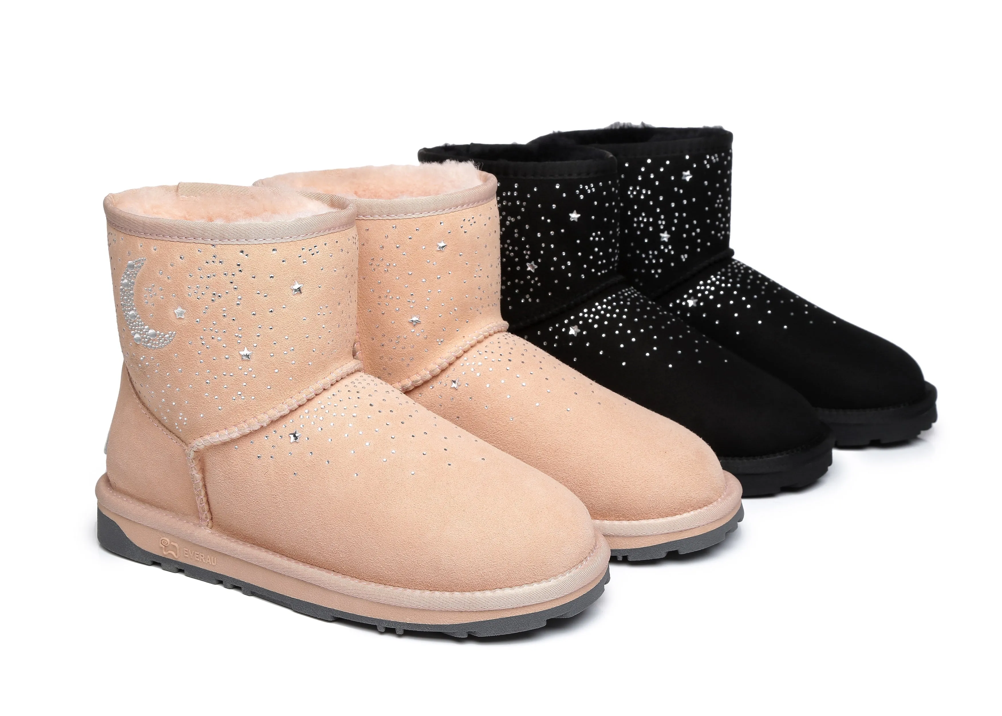 Stud Diamond Mini Sheepskin Boots Women Mercury