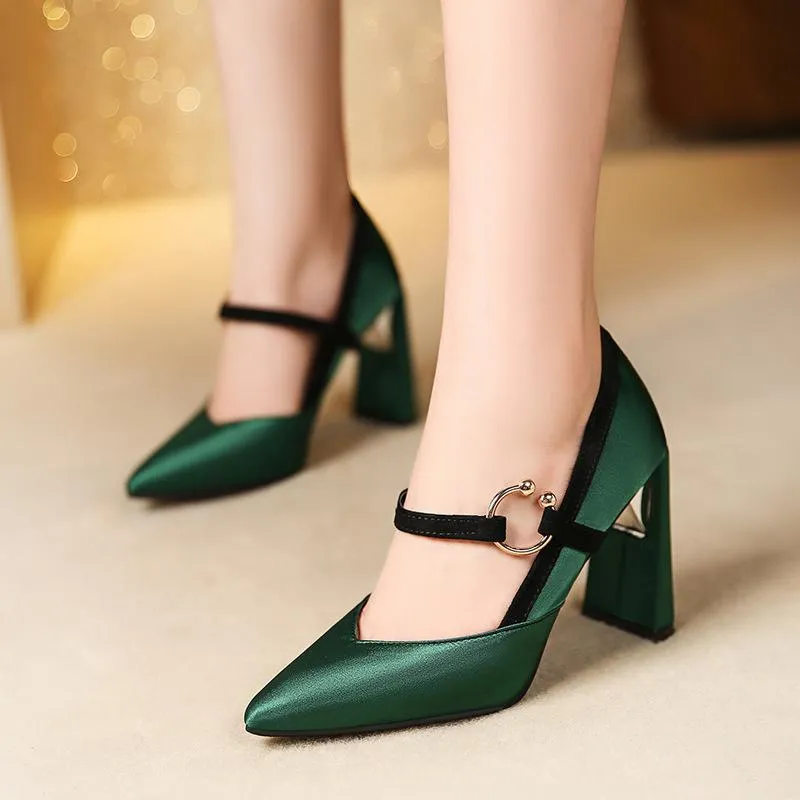 Super High Heels Pointed Toe Chunky Heel Chunky Pumps Shoes Woman