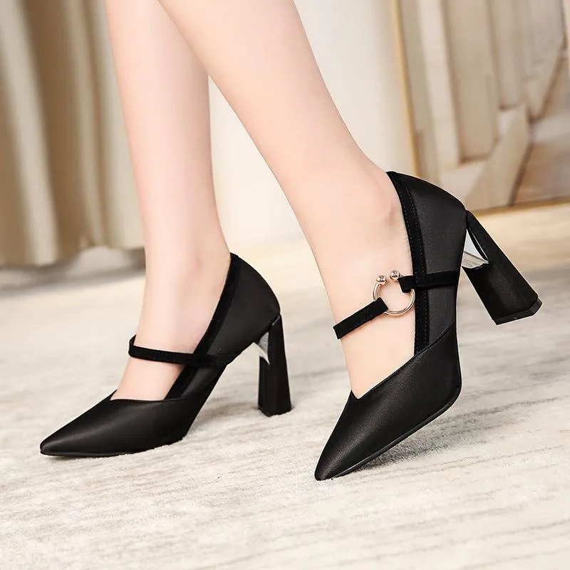 Super High Heels Pointed Toe Chunky Heel Chunky Pumps Shoes Woman