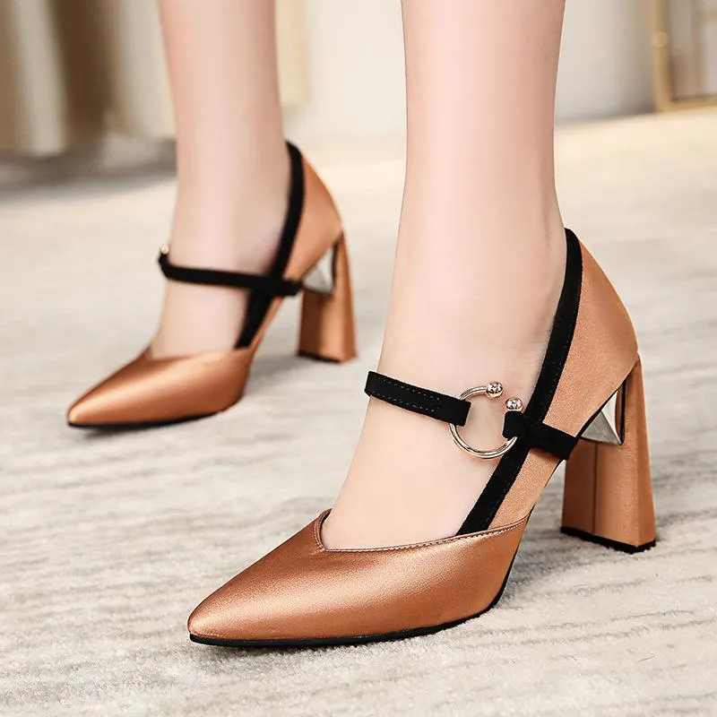 Super High Heels Pointed Toe Chunky Heel Chunky Pumps Shoes Woman