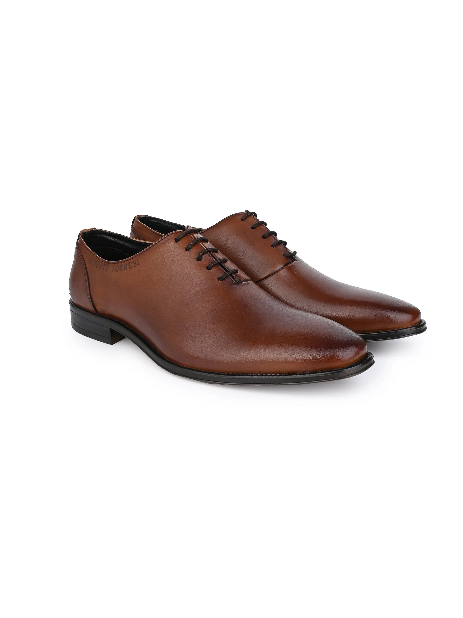 Tan Leather Lace Up Shoes For Men