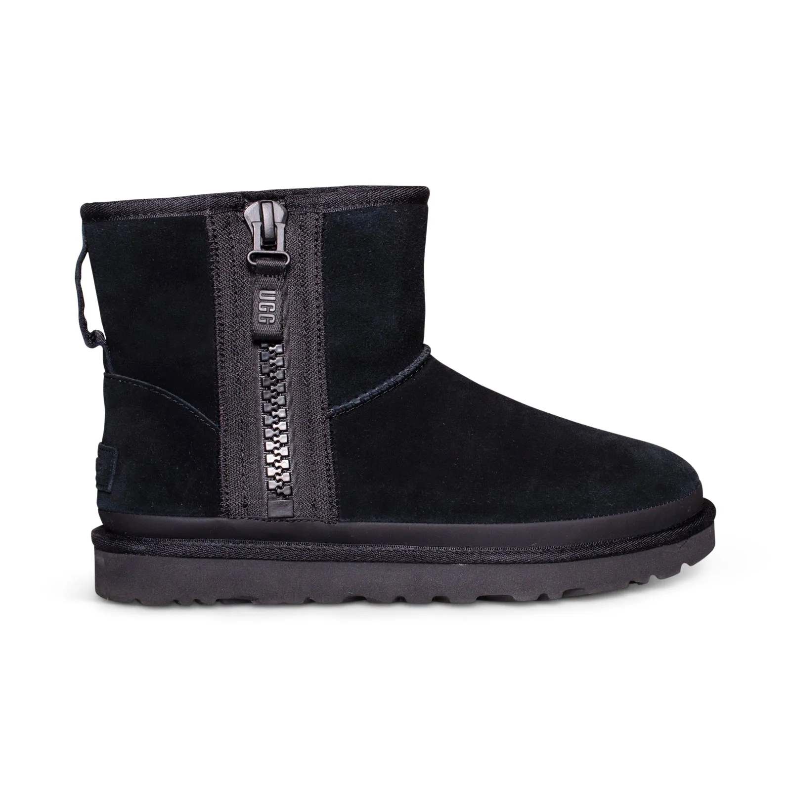 UGG Classic Mini Zipper Tape Logo Black Boots - Women's