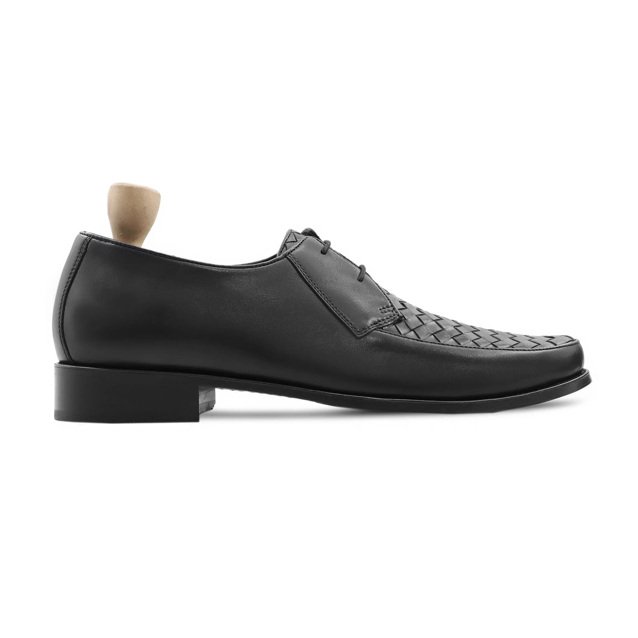 Umay - Men's Black Calf and Hand Woven Leather Derby Shoe