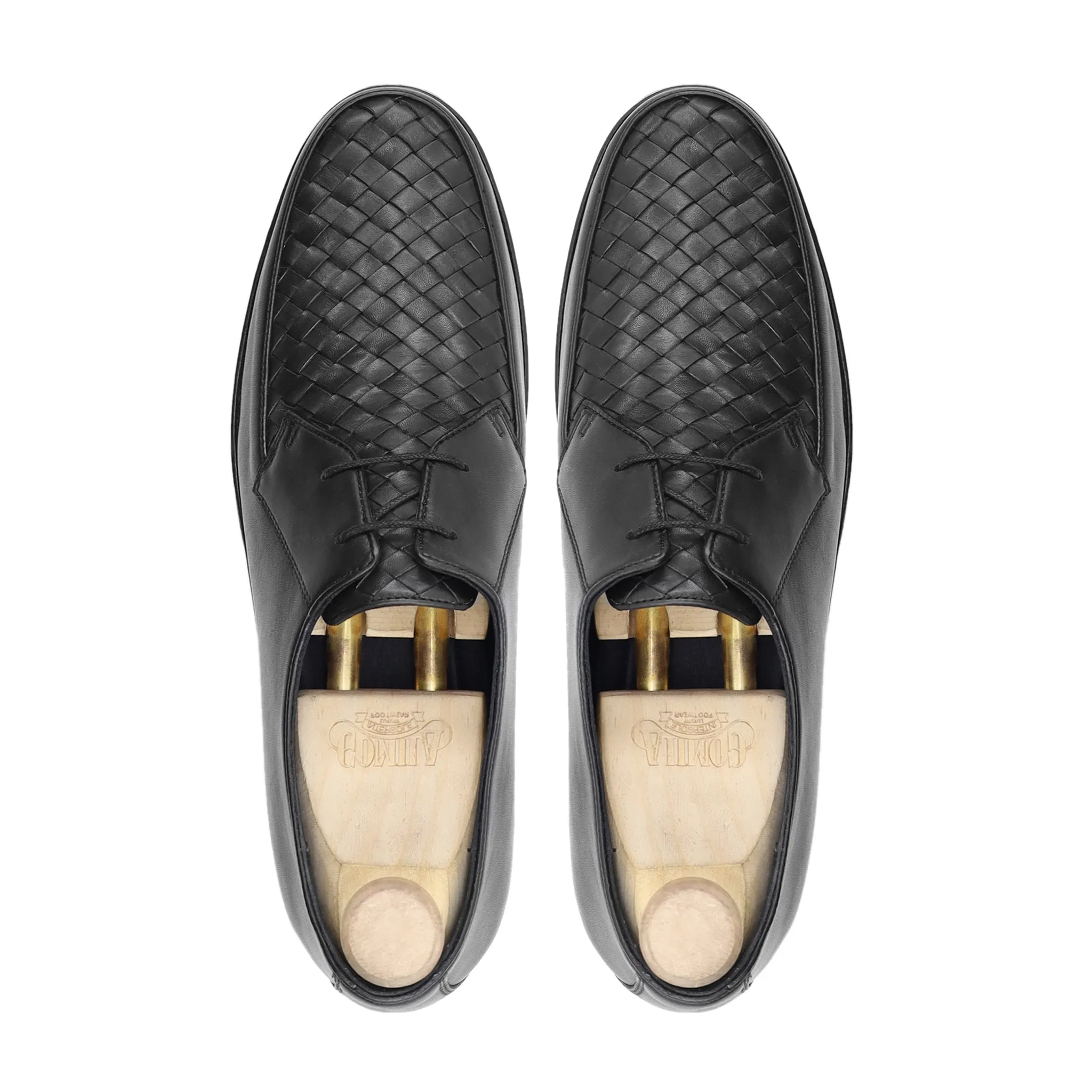 Umay - Men's Black Calf and Hand Woven Leather Derby Shoe