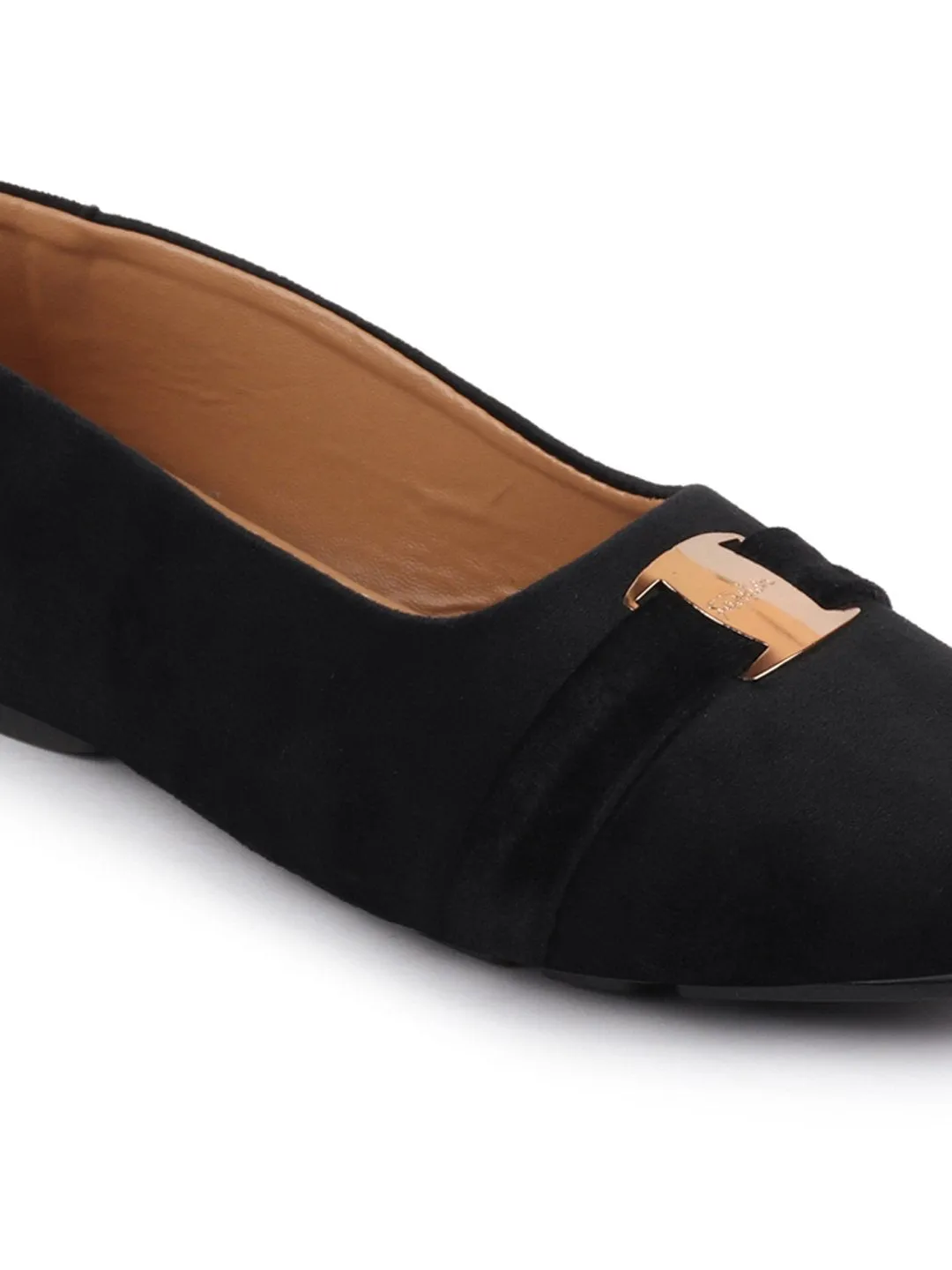 Women Black Buckle Slip On Ballerina