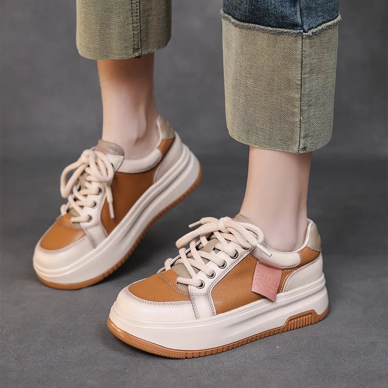 Women Fashion Leather Flat Thick Soled Casual Shoes