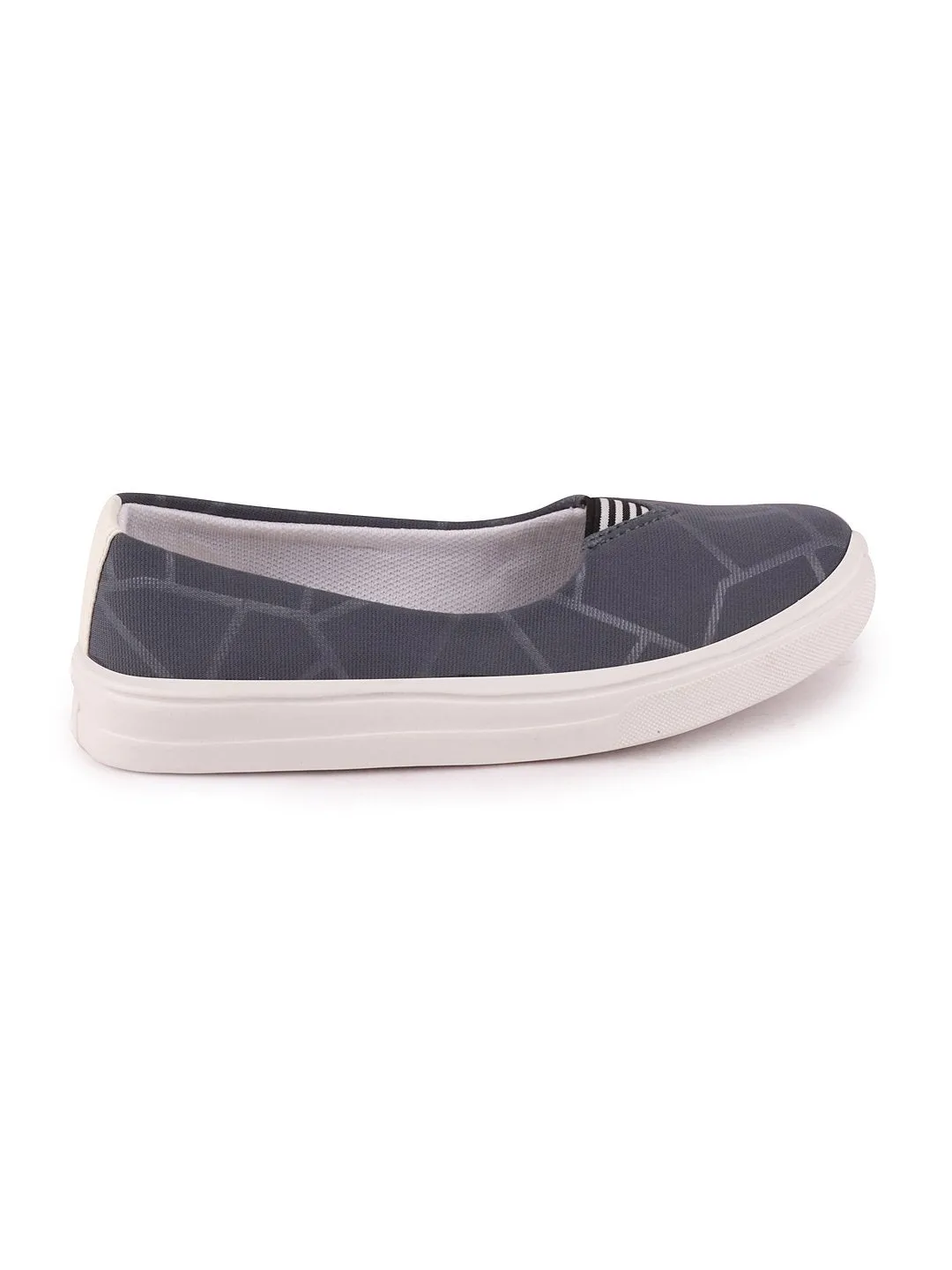 Women Grey Casual Canvas Slip-On Ballerina