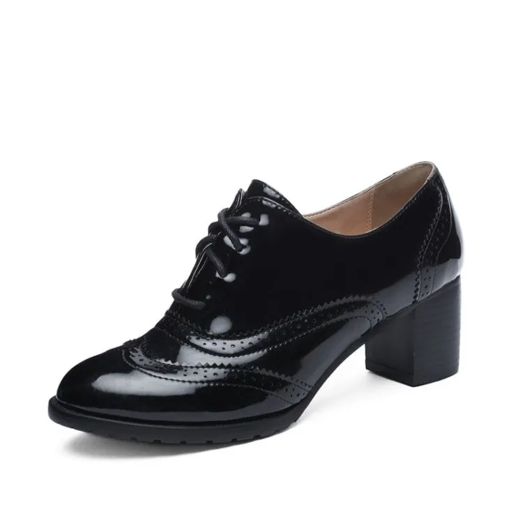 Women Lace Up Carved Block Heel Platform OXford Shoes