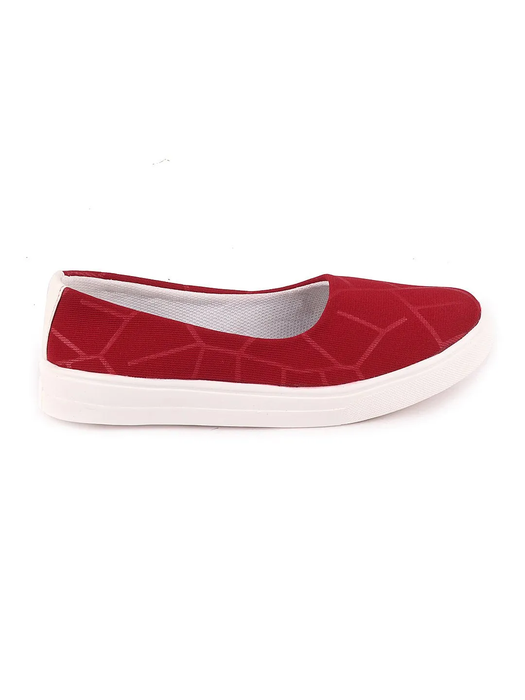 Women Maroon Casual Canvas Slip-On Ballerina