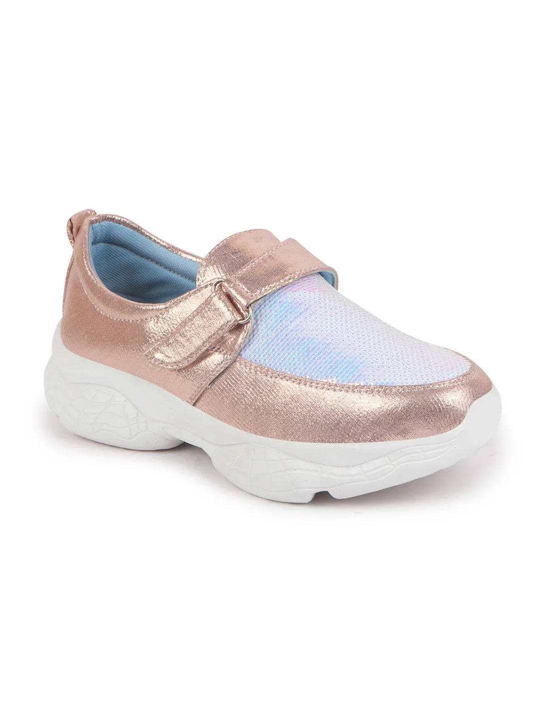 Women Pink Stylish Hook & Loop Sneakers